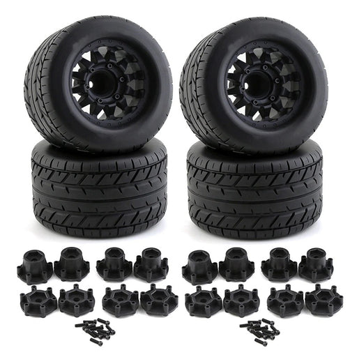 1/10 Size Wheel for 12mm & 14mm Hex & Tire Set (4) OD=118mm W=69mm