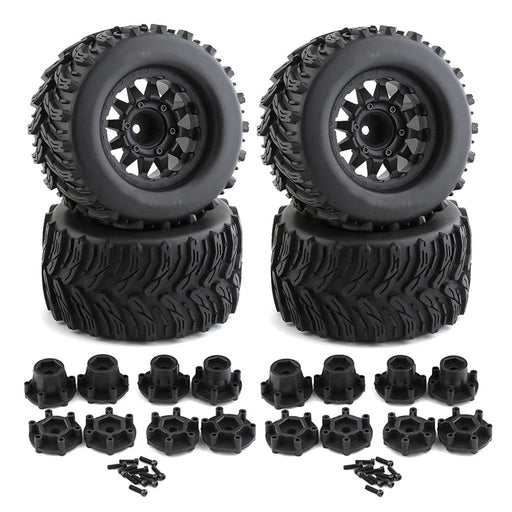 Off-Road 1/10 Size Wheel for 12mm & 14mm Hex & Tire Set (4) OD=125mm W=67mm