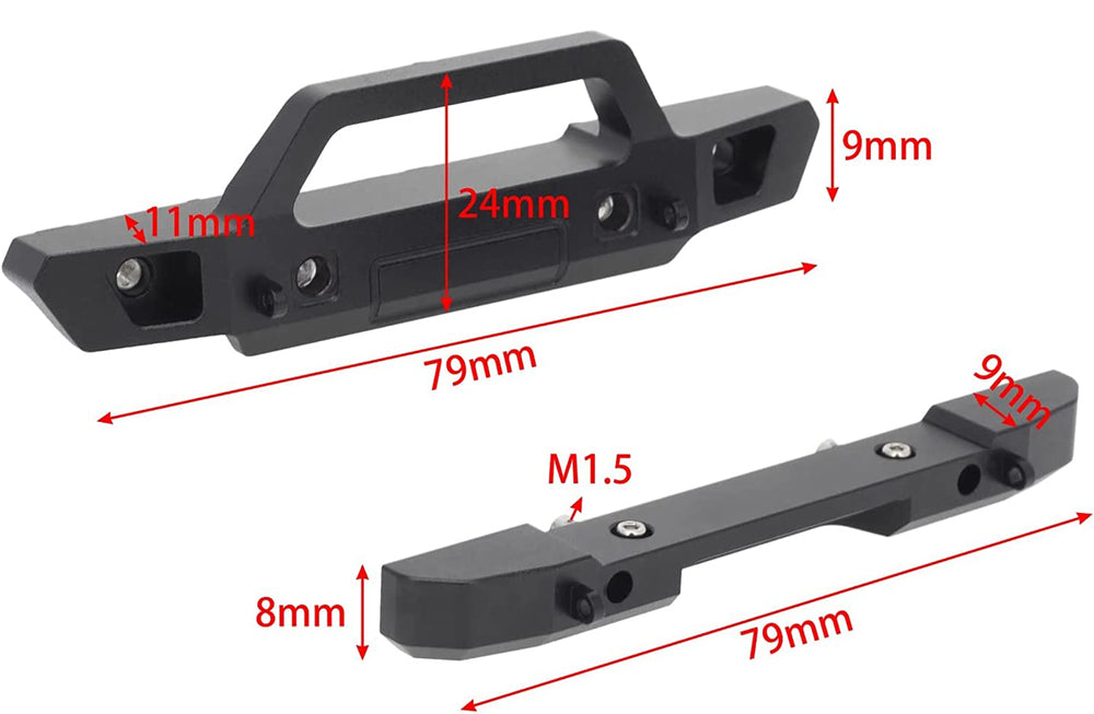 Alloy Machined Front & Rear Bumper Set w/ LED (4) for Axial 1/24 SCX24