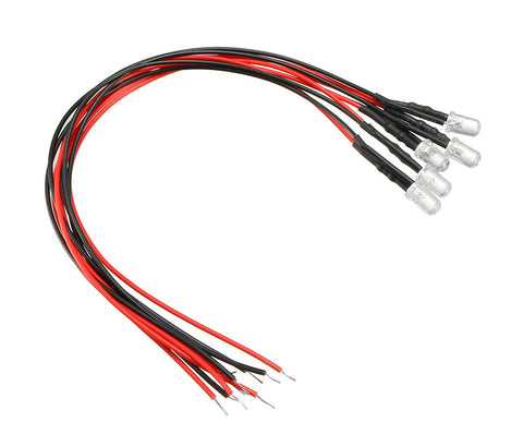3mm Size Red LED Lights (5) w/ Wires DC Input 6V-12VDC