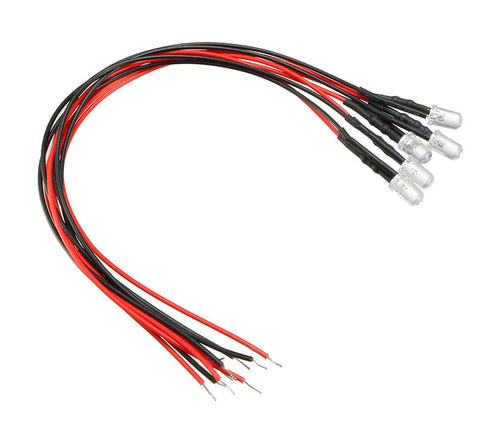 3mm Size Warm White LED Lights (5) w/ Wires DC Input 6V-12VDC