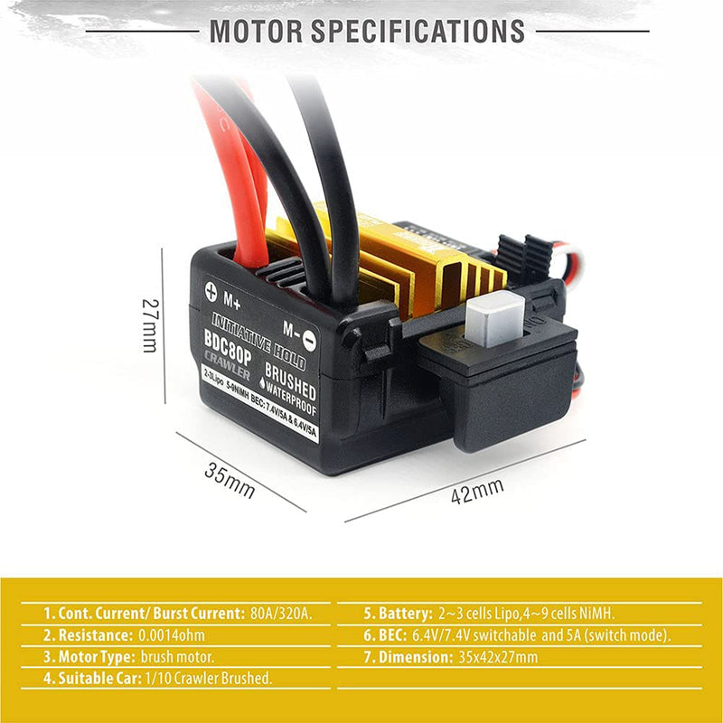 5-Slot 540 PLUS V2 Brush Type 20T Crawler Motor w/ 80A ESC