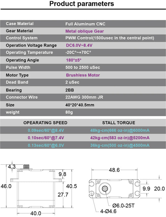 Yantrs BHS-4045MGX BL MG Servo HV WP 48kg 0.09s for 1/10 Scale RC