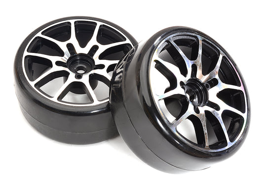 Alloy Machined 10 Spoke Wheels & Tires Set (2) for 1/10 Drift W=26mm