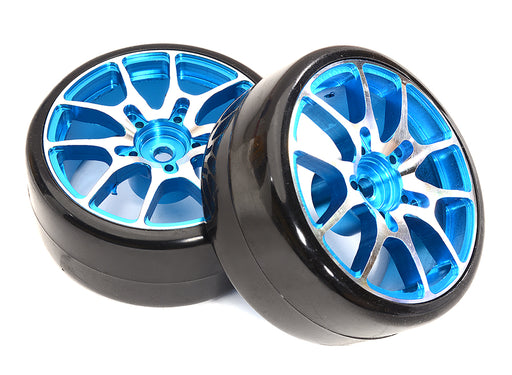 Alloy Machined 10 Spoke Wheels & Tires Set (2) for 1/10 Drift W=26mm