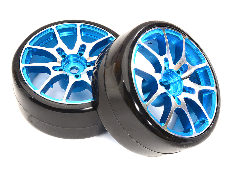 Alloy Machined 10 Spoke Wheels & Tires Set (2) for 1/10 Drift W=26mm