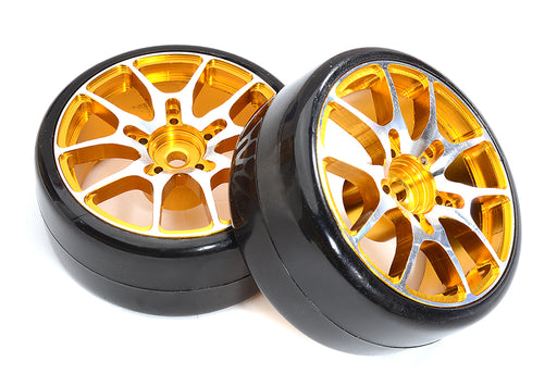 Alloy Machined 10 Spoke Wheels & Tires Set (2) for 1/10 Drift W=26mm