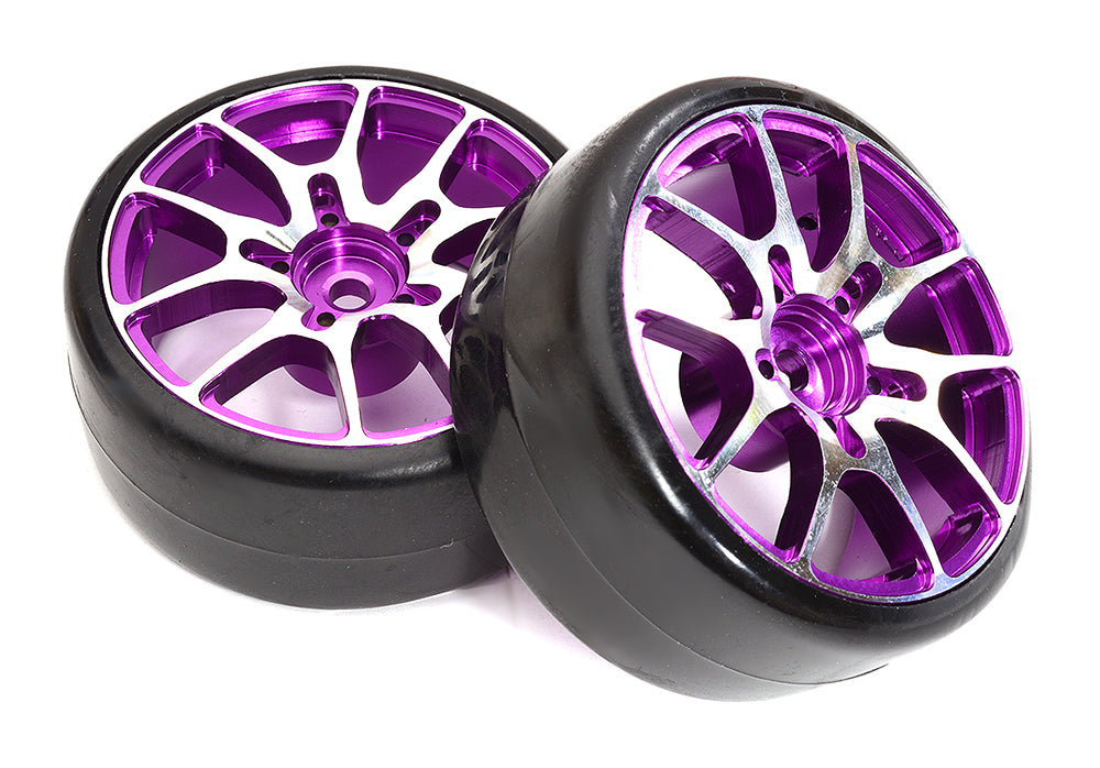 Alloy Machined 10 Spoke Wheels & Tires Set (2) for 1/10 Drift W=26mm