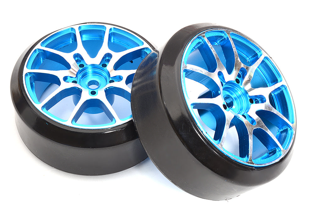 Alloy Machined 10 Spoke Wheels & Tires Set (2) for 1/10 Drift W=26mm