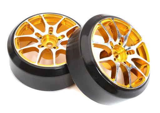 Alloy Machined 10 Spoke Wheels & Tires Set (2) for 1/10 Drift W=26mm