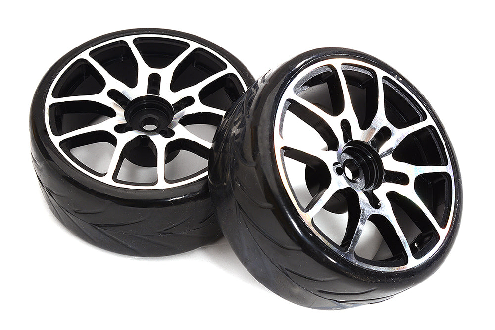 Alloy Machined 10 Spoke Wheels & Tires Set (2) for 1/10 Drift W=26mm