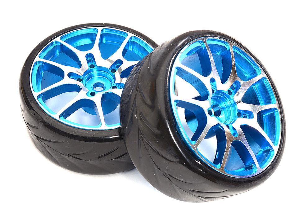 Alloy Machined 10 Spoke Wheels & Tires Set (2) for 1/10 Drift W=26mm