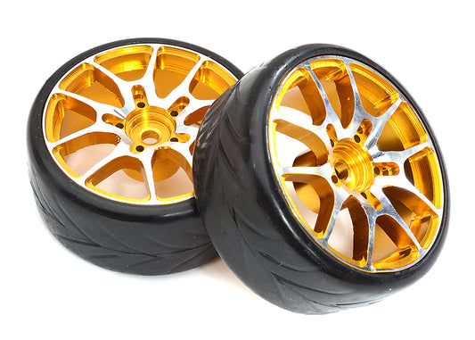 Alloy Machined 10 Spoke Wheels & Tires Set (2) for 1/10 Drift W=26mm