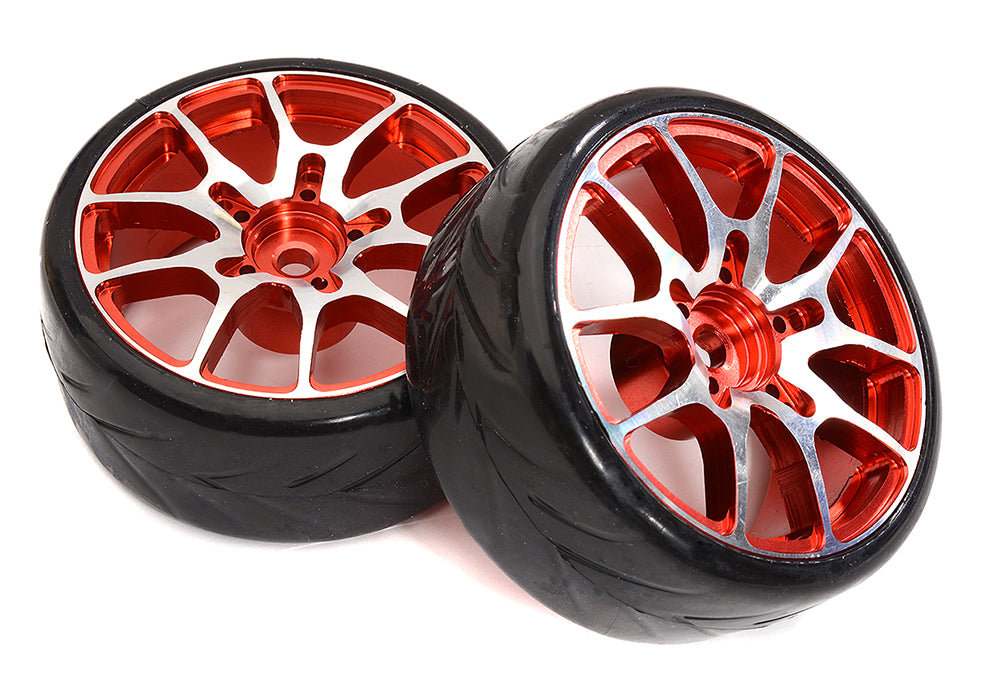 Alloy Machined 10 Spoke Wheels & Tires Set (2) for 1/10 Drift W=26mm