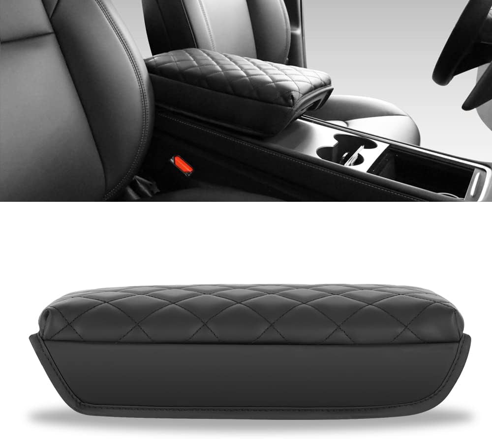 Black PU Leather Armrest Cover for Tesla Model 3/Y