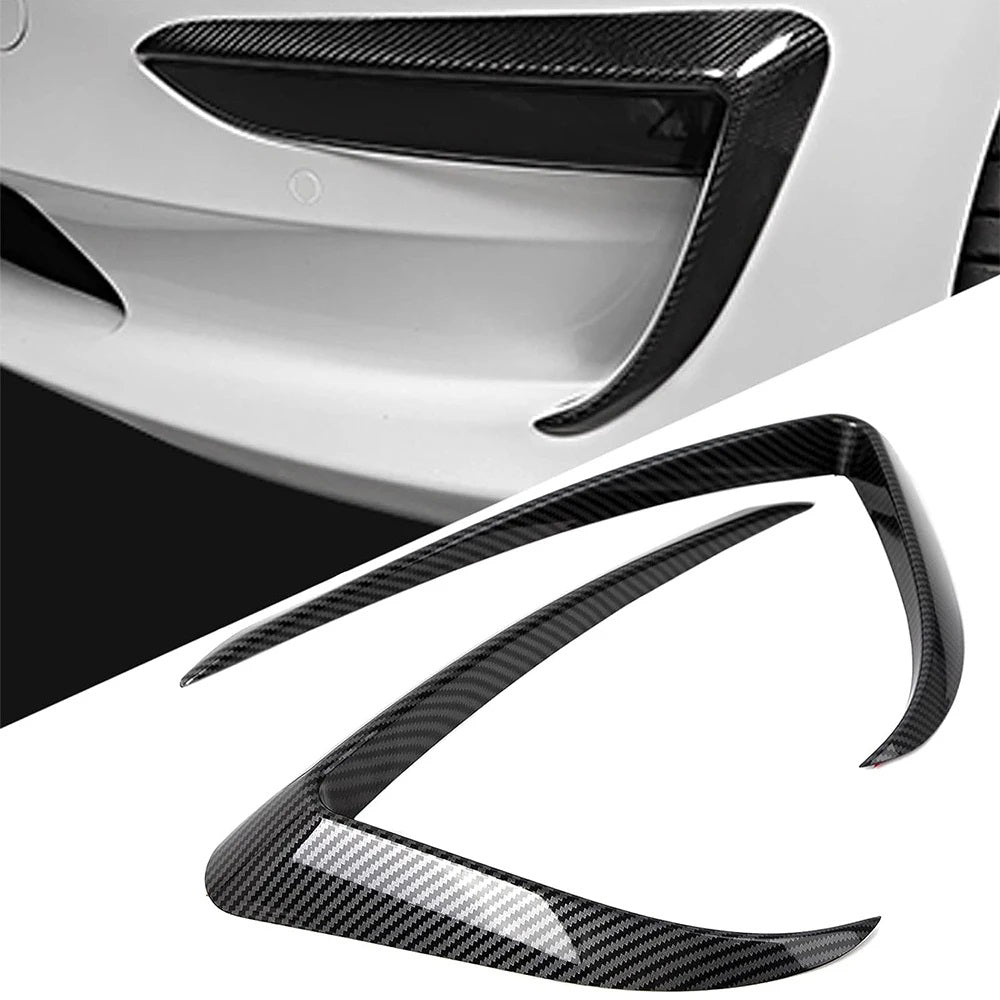 Glossy Carbon Front Fog Light Trim Eyebrow Cover for Tesla Model 3