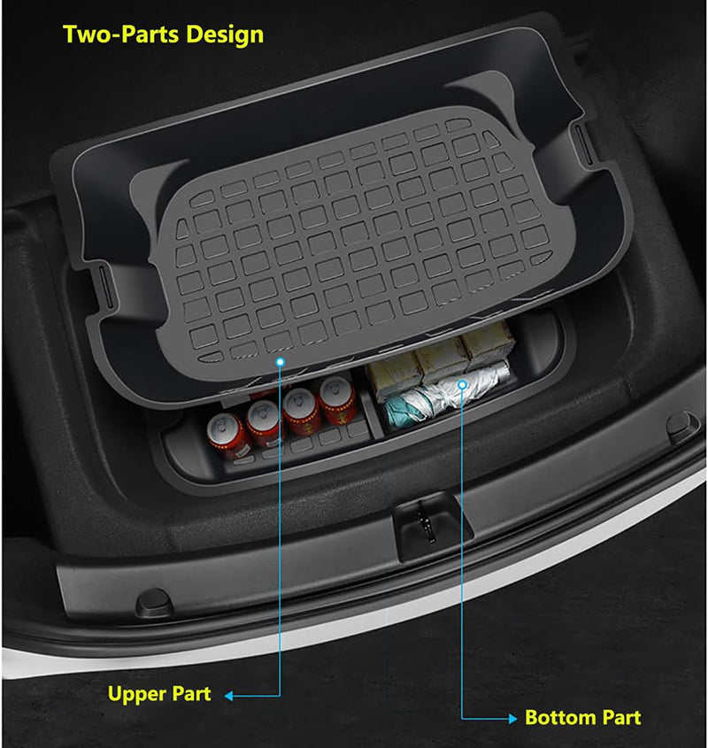 Black TPE Rear Trunk Double Deck Storage Trays 2 Levels for Tesla 17-23 Model 3