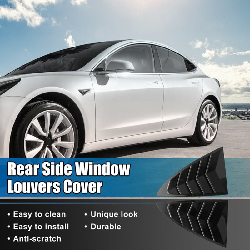 Glossy Black Rear Side Window Shades Blinds Covers for Tesla 17-23 Model 3