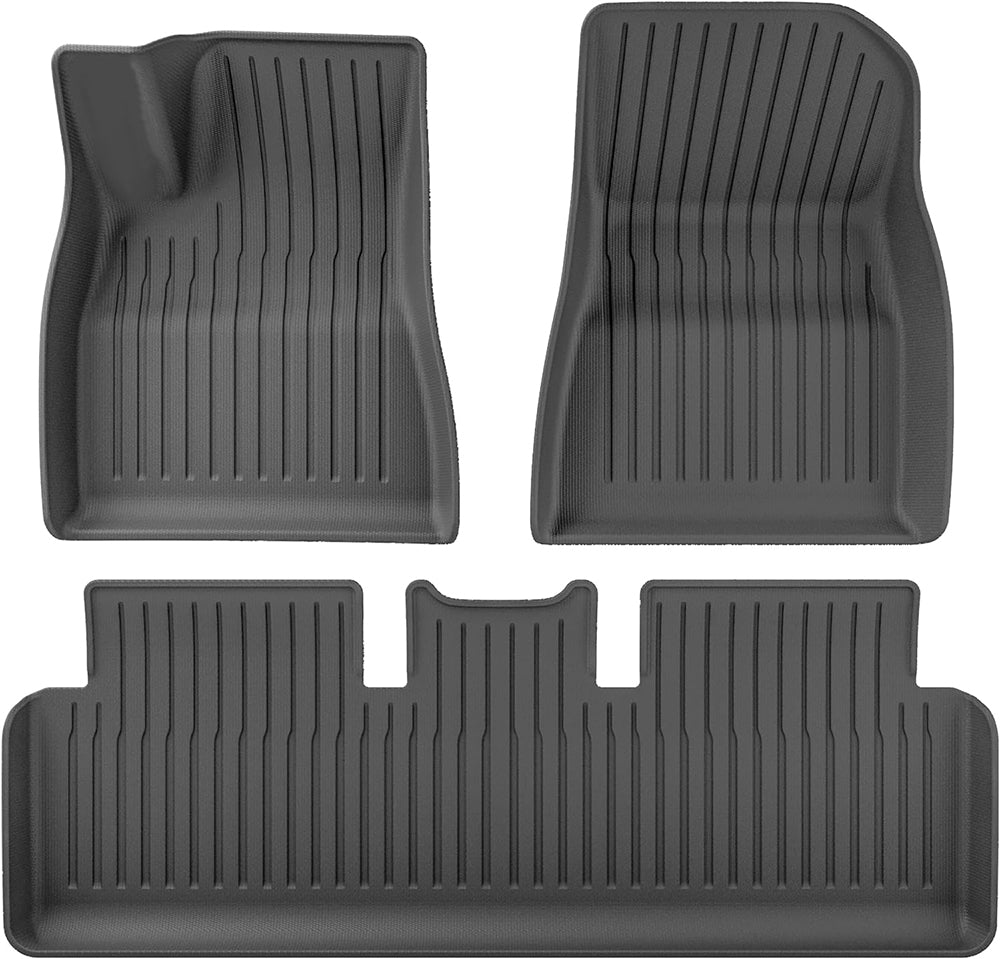 Black TPE Plastic Weather F&R Floor Mats w/ Pattern for Tesla 24 Model 3