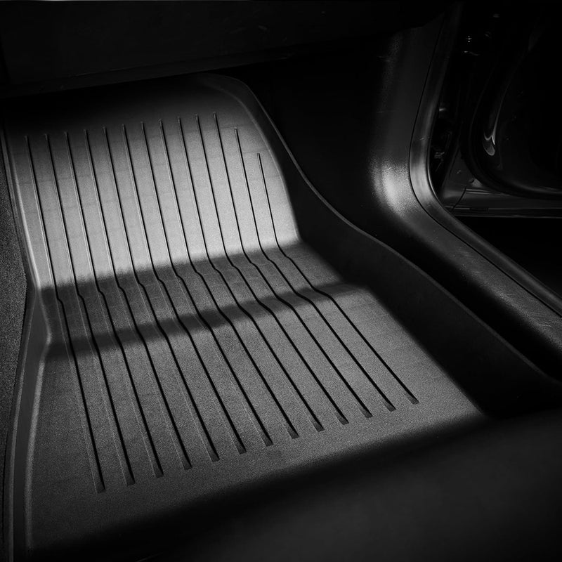 Black TPE Plastic Weather F&R Floor Mats w/ Pattern for Tesla 24 Model 3
