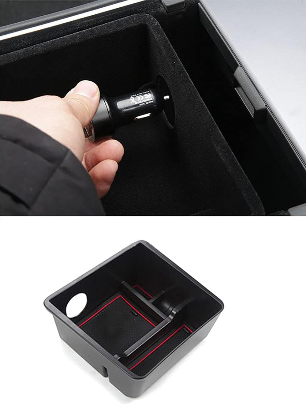 Black ABS Central Control Upper Storage Box for Tesla 21-23 Model 3/Y