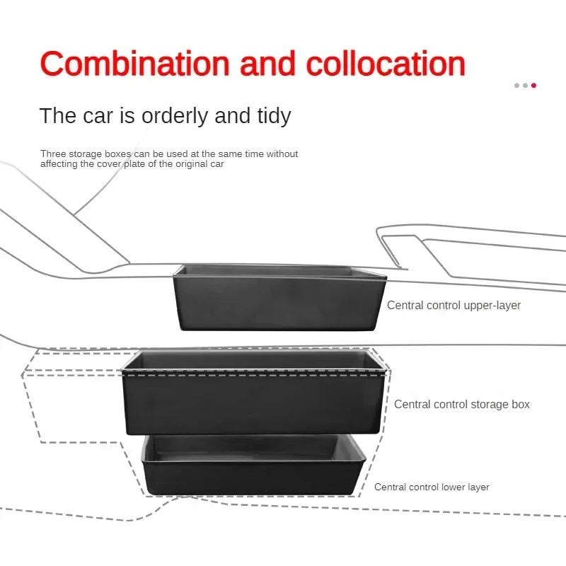 Black ABS Central Control Upper Storage Box for Tesla 21-23 Model 3/Y