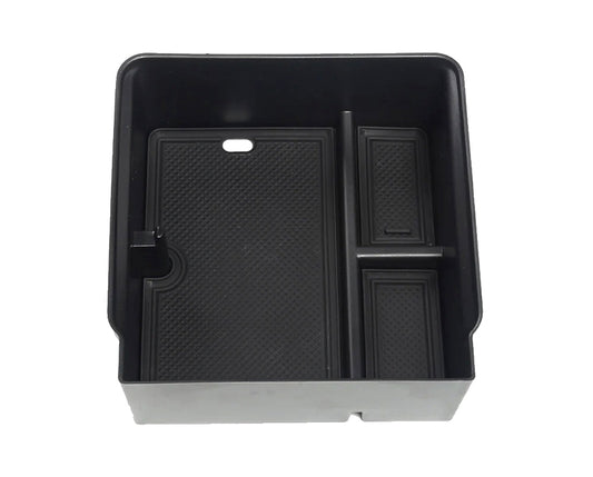 Black ABS Central Control Armrest Storage Box w/ PVC Pad for Tesla 24 Model 3