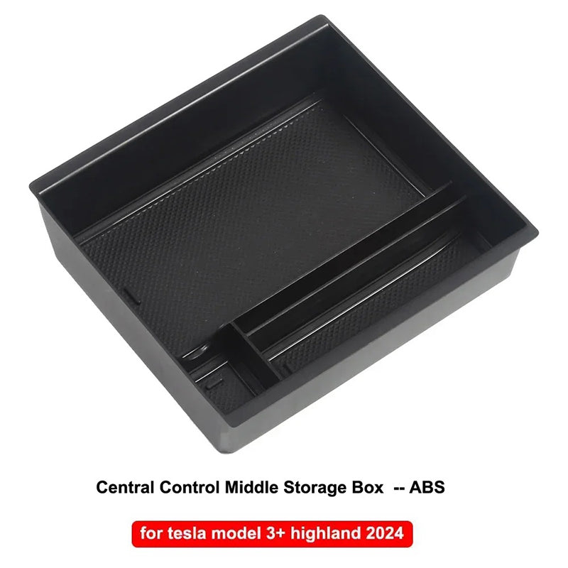Black Central Control Middle Storage Box w/ PVC Pad for Tesla 24 Model 3