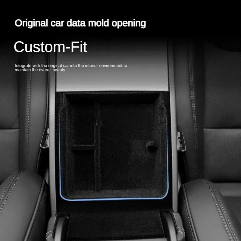 Flocking ABS Central Control Armrest Storage Box for Tesla 24 Model 3