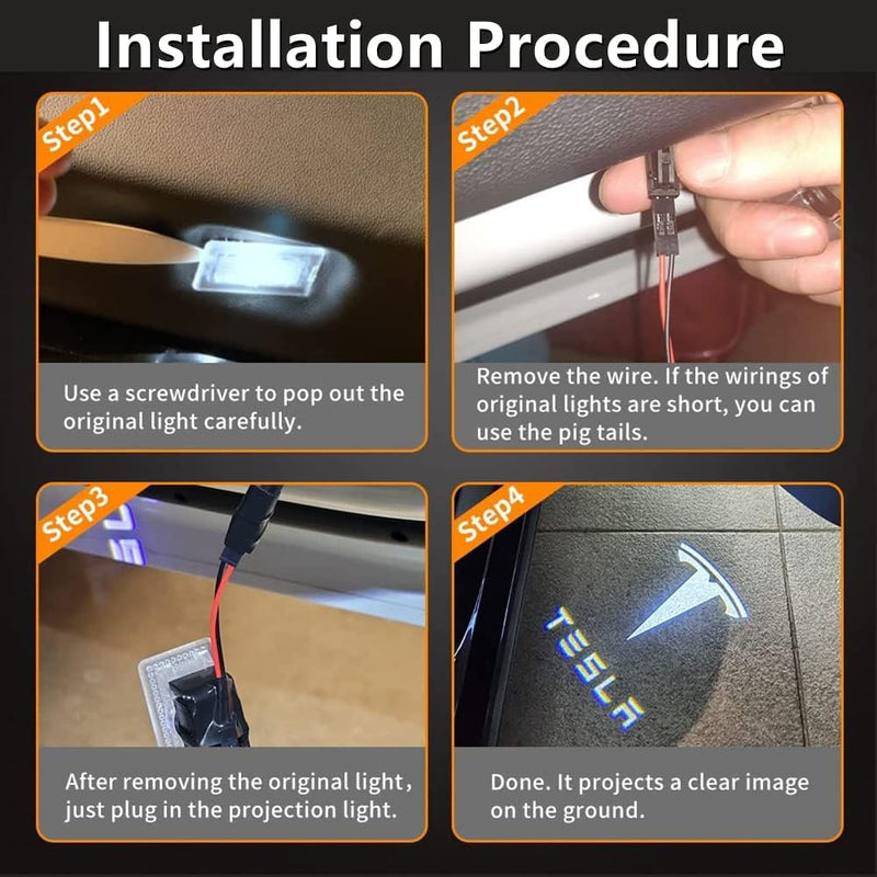 Cool White LED Door Logo Projector Decoration Lights for Tesla 17-23 Model 3/Y