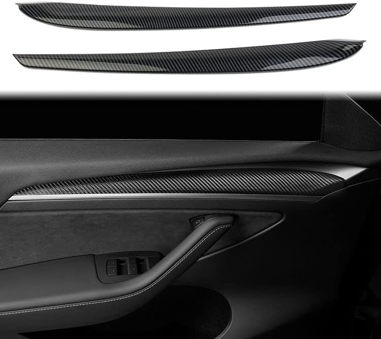 Glossy Carbon Front Door Panel Trim Cover Protection for Tesla 21-23 Model 3/Y