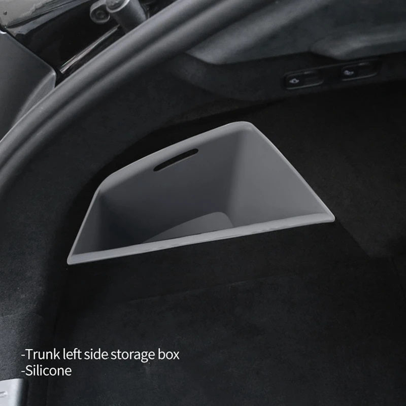 Grey Silicone Rear Trunk Left Storage Box for Tesla 22-24 Model S