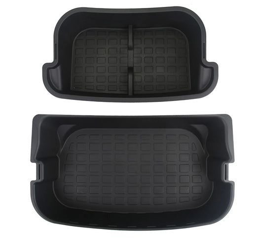 Black TPE Rear Trunk Double Deck Storage Trays 2 Levels for Tesla 21-24 Model Y