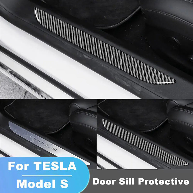Carbon Fiber Pattern Door Sill Protector Decals for Tesla Model S