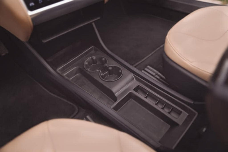 Black Plastic Center Console Storage w/ Cup Holder for Tesla 2012-2015 Model S/X