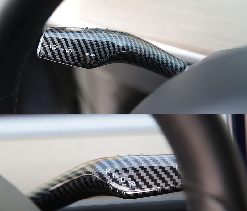 Glossy Carbon Gear Shift Wiper Lever Covers for Tesla 17-23 Model 3/Y