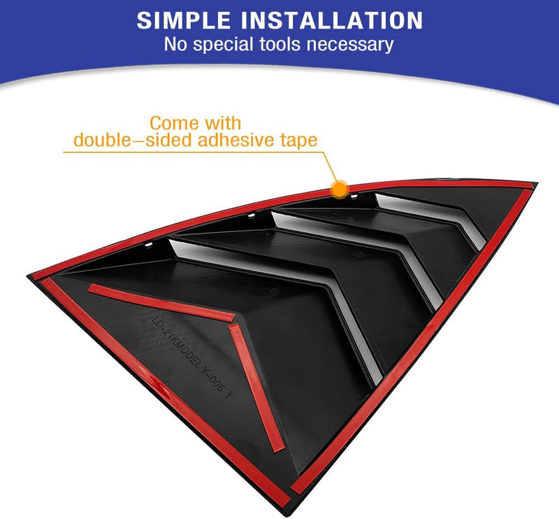 Glossy Black ABS Rear Side Window Shades Blinds Covers for Tesla 17-23 Model 3