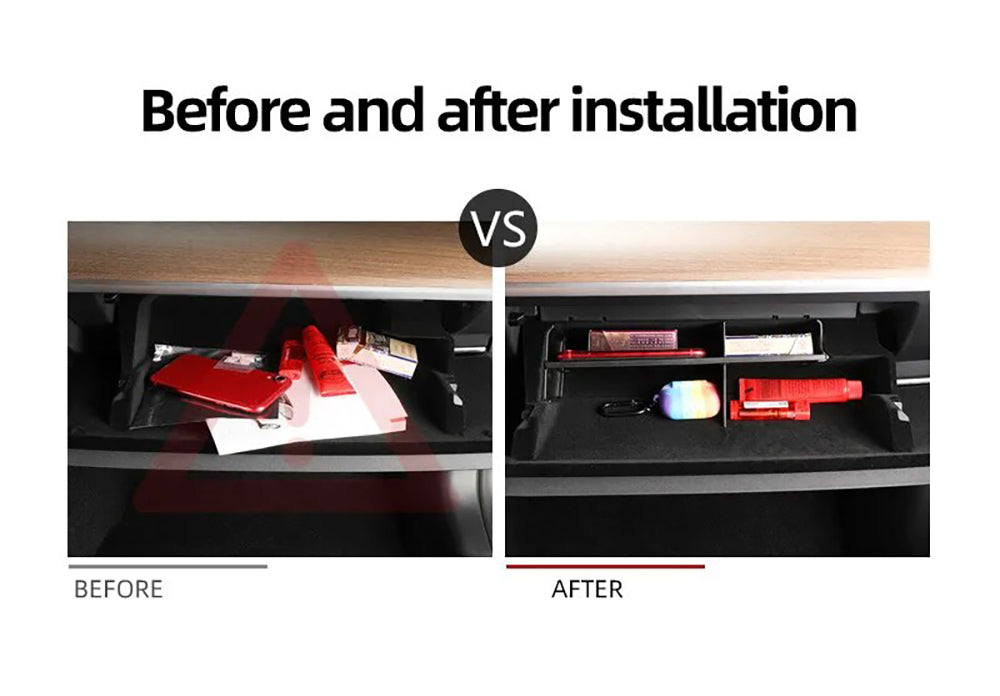 Black ABS Glove Box Partition Tray Four-grid Organizer for Tesla 17-23 Model 3