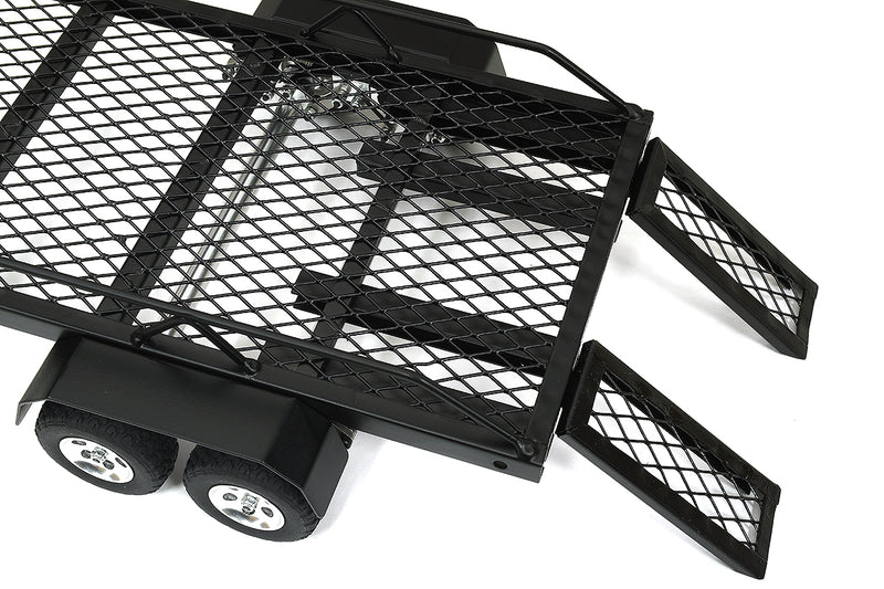 Machined Alloy Dual Axle Flatbed Car Trailer Kit for 1/24 RC, Black