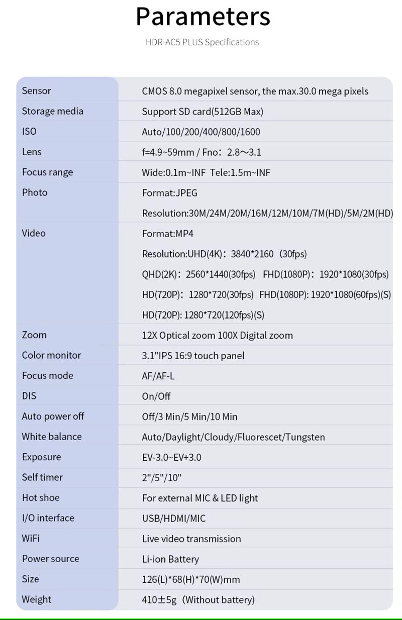 4K UHD Optical Zoom DV Camcorder with High-Resolution Video Recording