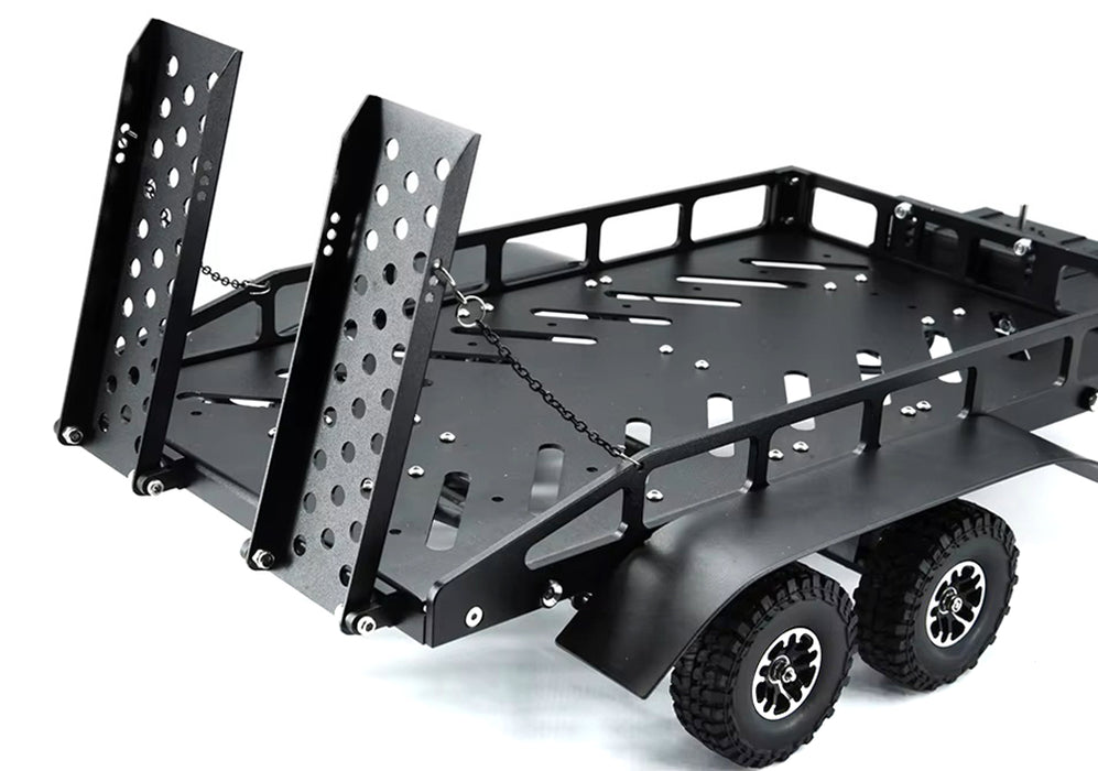 Machined Alloy Dual Axle Flatbed RC Car Trailer Kit in Black, 1/16-1/18