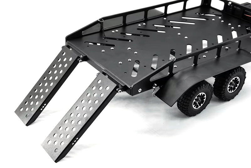 Machined Alloy Dual Axle Flatbed RC Car Trailer Kit in Black, 1/16-1/18