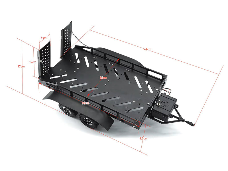 Machined Alloy Dual Axle Flatbed RC Car Trailer Kit, Silver, 1/16-1/18 Scale