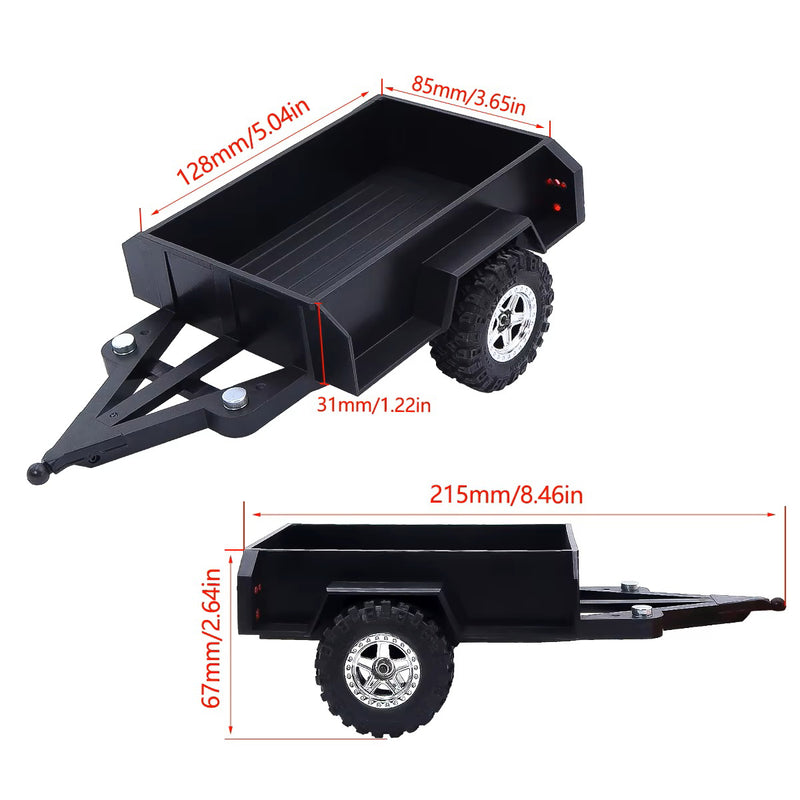 Black Plastic Mini Trailer Kit for 1/18 to 1/24 RC Cars, 215x124x67mm | Mini-T 2.0 | Mini-DT | Mini-LST | Mini-Rock Crawler | LaTrax Rally | LaTrax Teton Monster Truck | LaTrax SST Truck | SCX24 | TRX-4M | Mini LMT