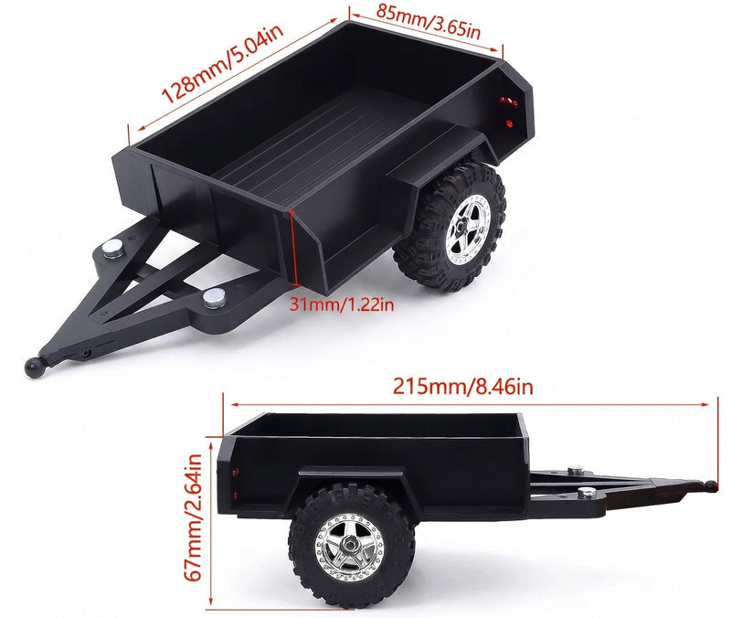 Red Plastic Mini Trailer Kit for 1/18 to 1/24 Scale RC Cars, 215x124x67mm