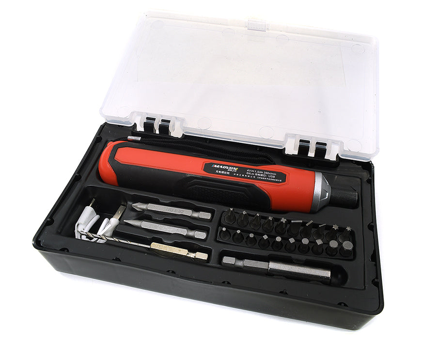 Cordless Rechargeable Power Screwdriver Set with 1/4in Adapters and USB Charging