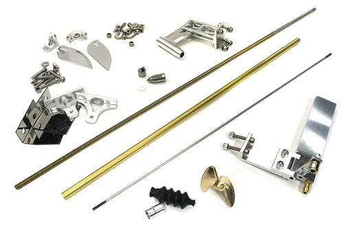 Complete 4mm Flex Shaft Drive Kit with 95mm Rudder, Strut, Turn Fins, Trim Tabs