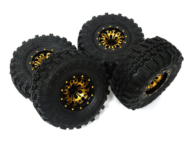 Alloy 1.0 Wheel (4) w/ Rubber Tires for TRX-4M & SCX24 O.D.=57mm 9869
