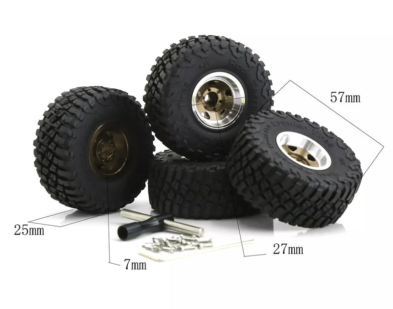 Alloy 1.0 Wheel (4) w/ Rubber Tires for TRX-4M & SCX24 O.D.=57mm 9869