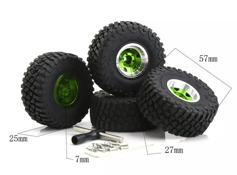 Alloy 1.0 Wheel (4) w/ Rubber Tires for TRX-4M & SCX24 O.D.=57mm 9869